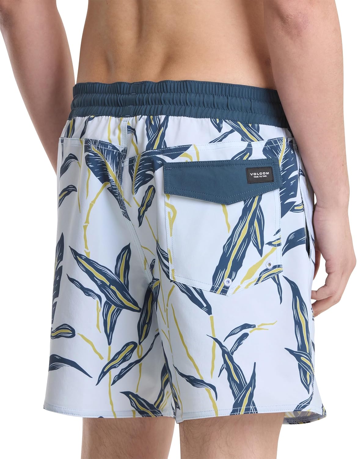 Volcom Men's 16" Elastic Waist Swim Trunks- Stretchable, UPF 50+, Quick Dry Swim Bottoms Light Blue Acid