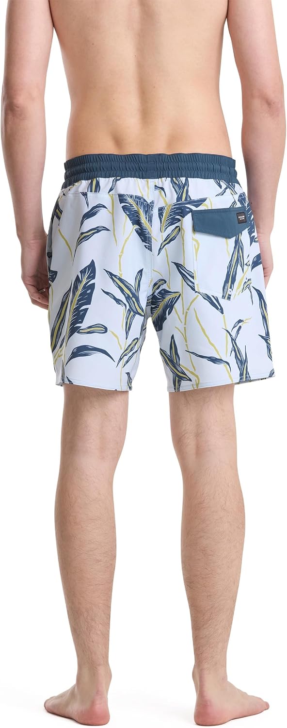 Volcom Men's 16" Elastic Waist Swim Trunks- Stretchable, UPF 50+, Quick Dry Swim Bottoms Light Blue Acid