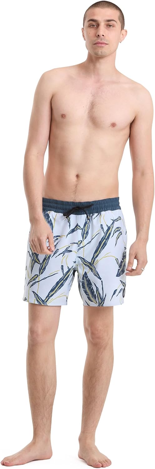 Volcom Men's 16" Elastic Waist Swim Trunks- Stretchable, UPF 50+, Quick Dry Swim Bottoms Light Blue Acid