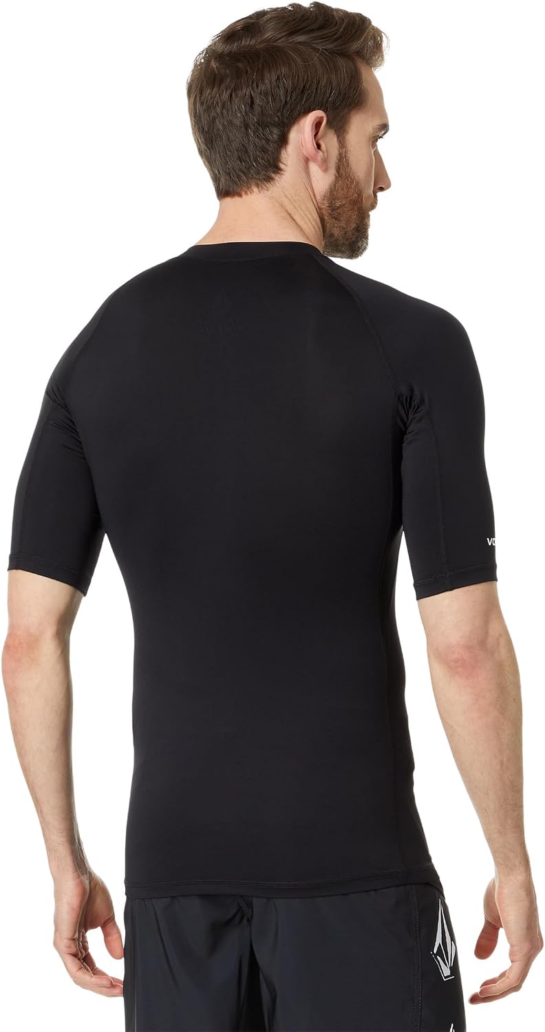 Volcom Men's Compression Fit Short Sleeve Rashguard – UPF 50+, Quick-Dry UV Protection Performance Shirt Black-b
