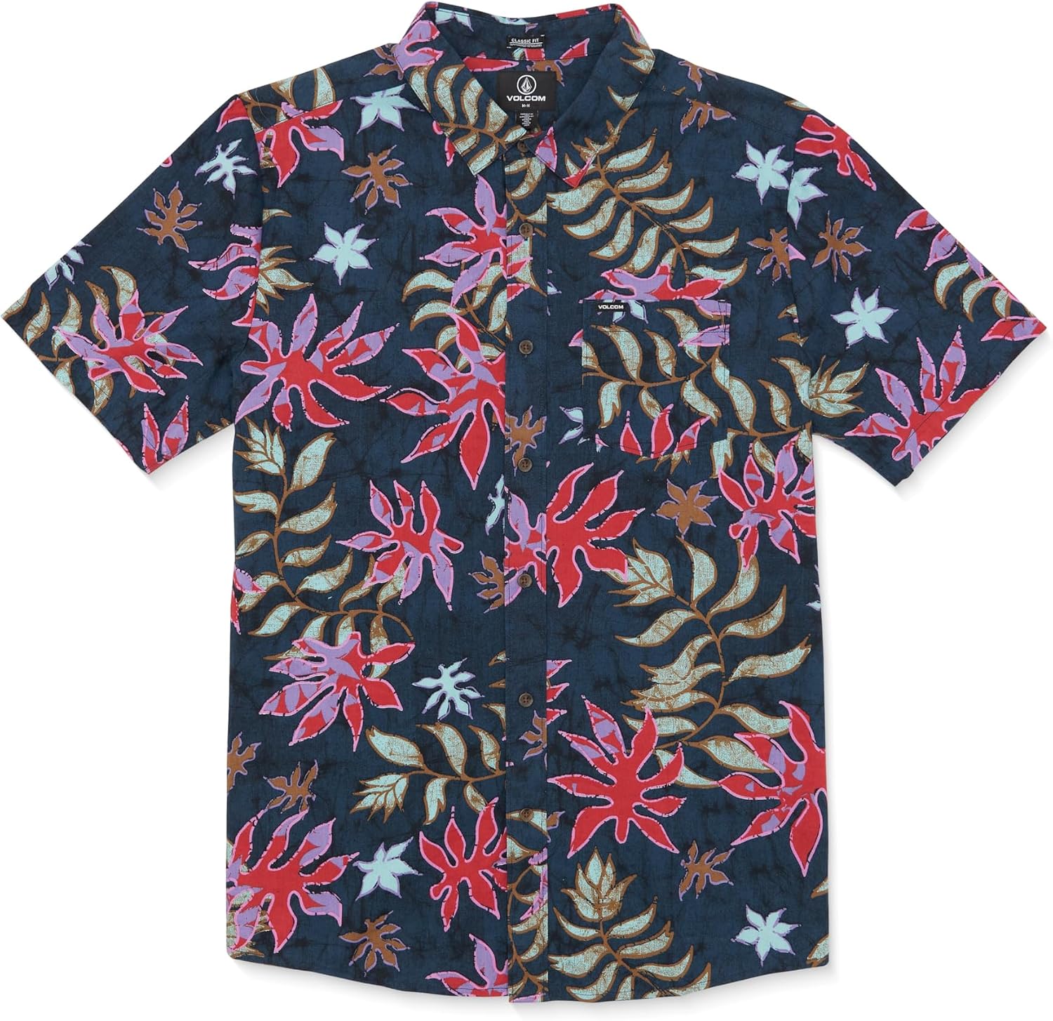 Volcom Men's Regular Marble Floral Short Sleeve Button Down Hawaiian Shirt Navy