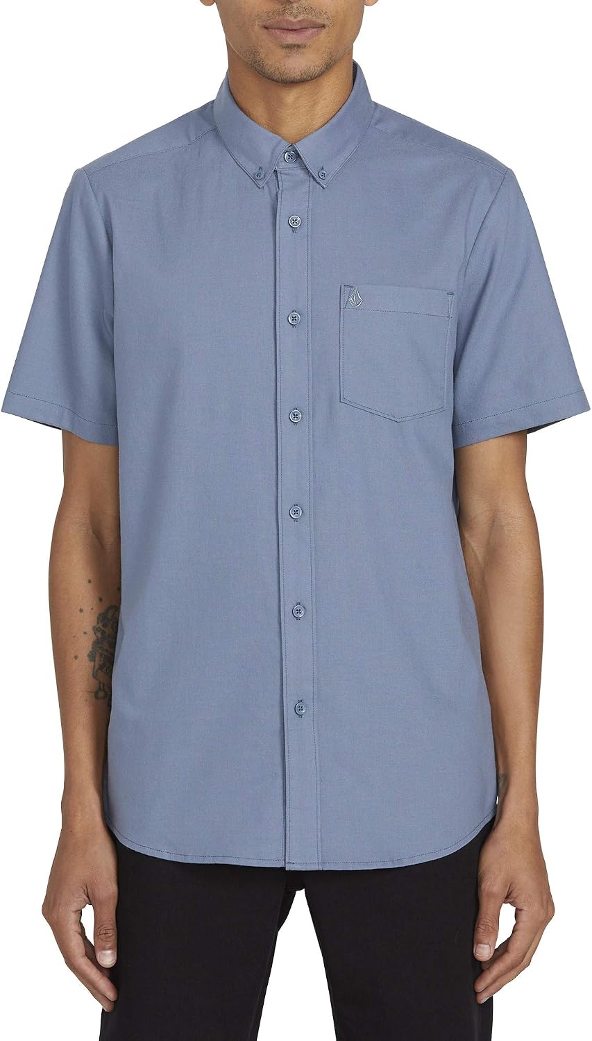 Volcom Men's Everett Oxford Short Sleeve Button Down Woven Shirt Stormy Blue