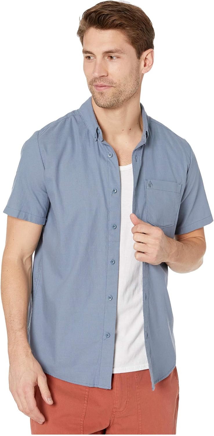 Volcom Men's Everett Oxford Short Sleeve Button Down Woven Shirt Stormy Blue