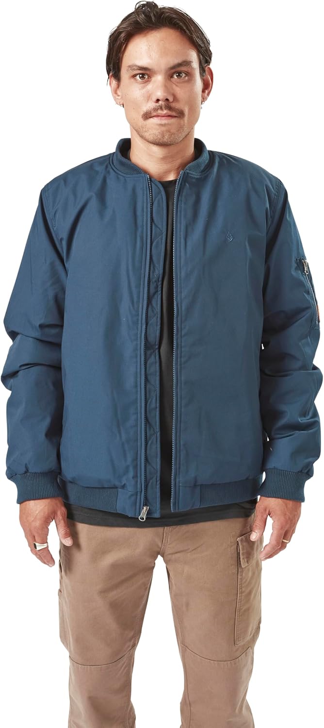 Volcom Men's Workwear Bomber Jacket – Water-resistant Insulated Canvas Jacket Sleeve Pocket initial