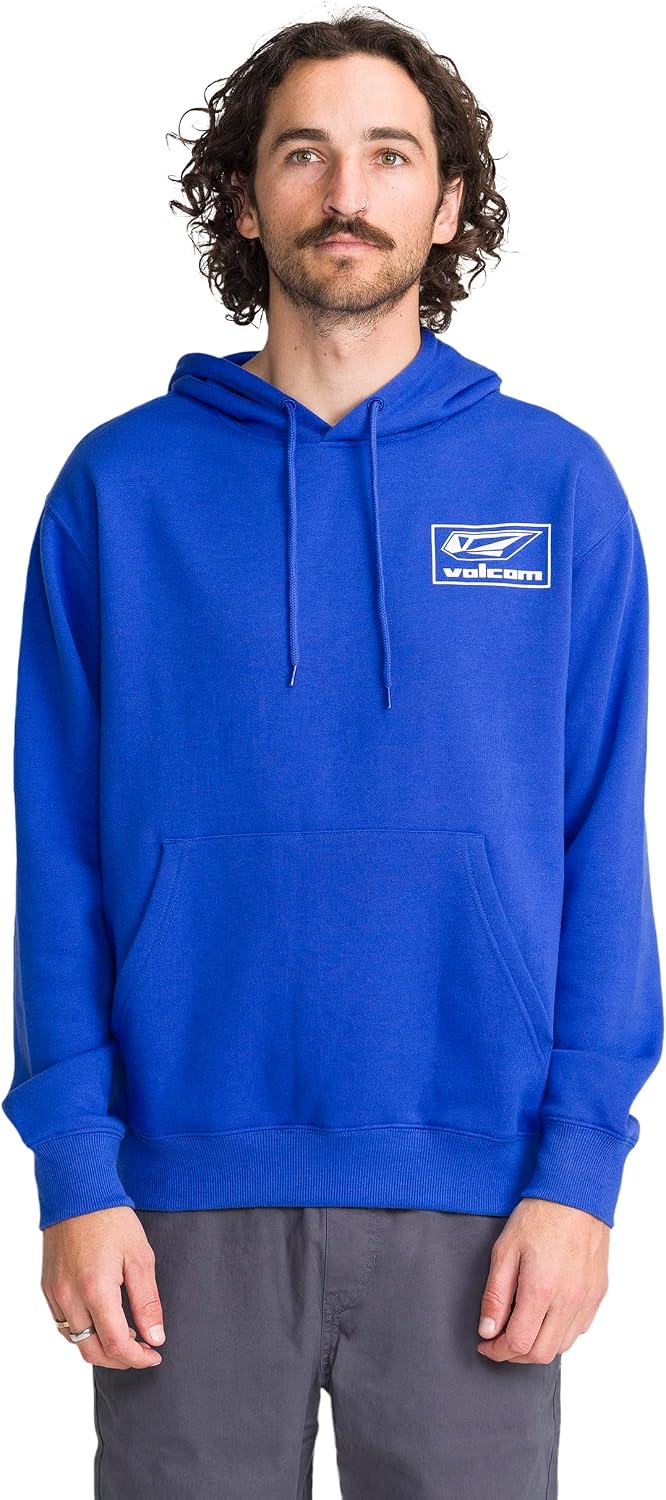 Volcom Men's Pullover Logo Fleece Hooded Sweatshirt – Soft Brushed Interior, Classic Fit, Kangaroo Pocket, Ribbed Cuffs & Hem Ultramarine