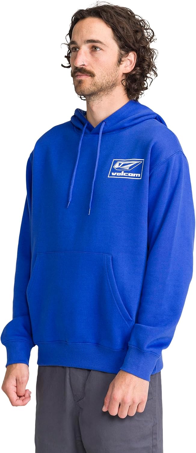 Volcom Men's Pullover Logo Fleece Hooded Sweatshirt – Soft Brushed Interior, Classic Fit, Kangaroo Pocket, Ribbed Cuffs & Hem Ultramarine
