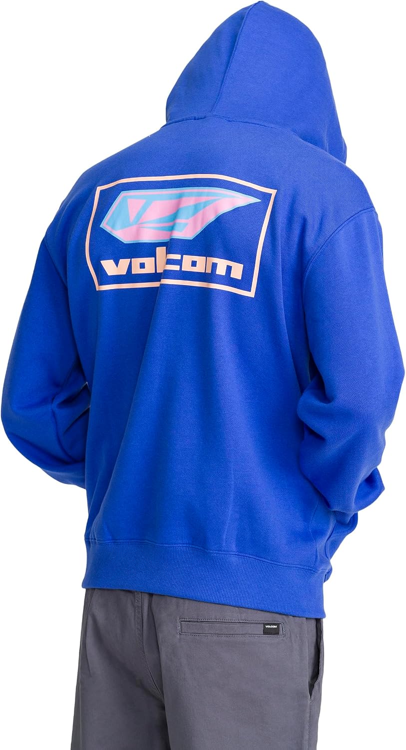 Volcom Men's Pullover Logo Fleece Hooded Sweatshirt – Soft Brushed Interior, Classic Fit, Kangaroo Pocket, Ribbed Cuffs & Hem Ultramarine
