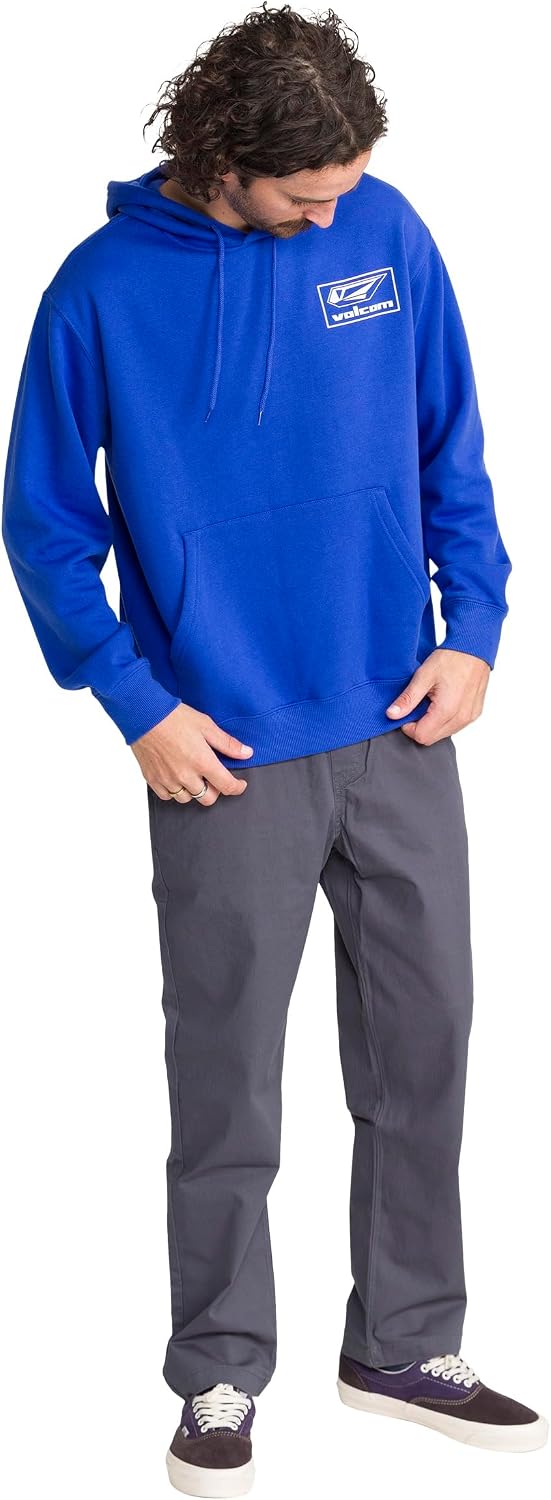Volcom Men's Pullover Logo Fleece Hooded Sweatshirt – Soft Brushed Interior, Classic Fit, Kangaroo Pocket, Ribbed Cuffs & Hem Ultramarine