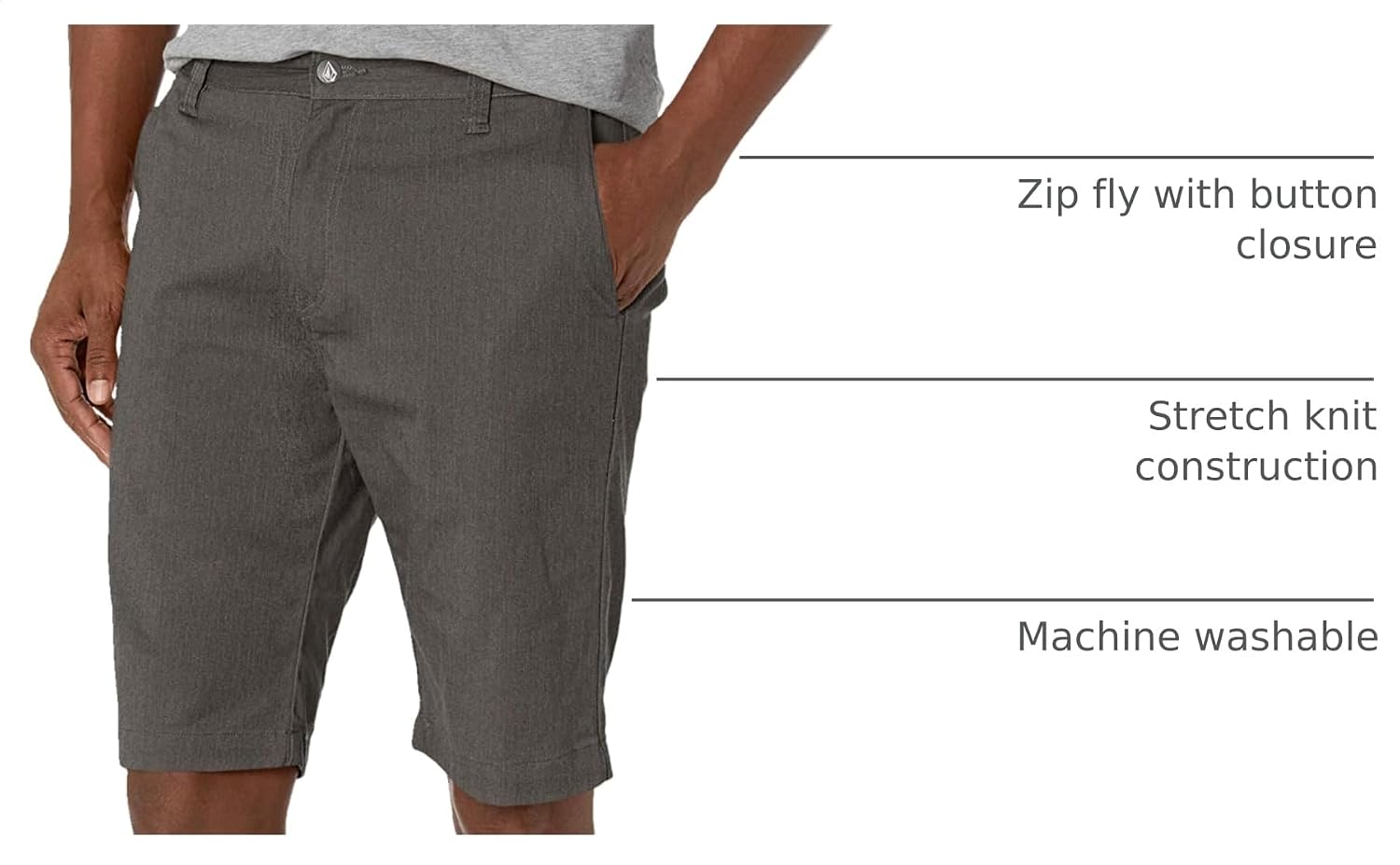 Volcom Men's Vmonty Stretch 22 Chino Shorts – Casual Everyday Wear, Relaxed Fit Charcoal Heather