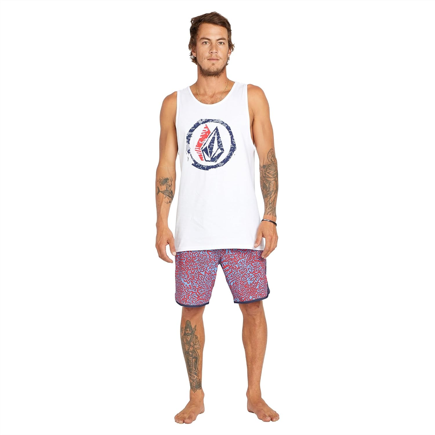 Volcom Men's Graphic Tank Top – Soft Cotton Sleeveless Shirt with Logo Print White Fourth