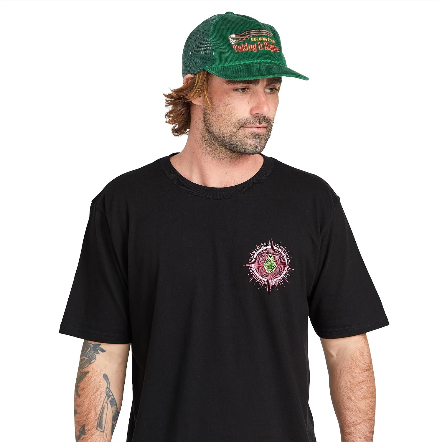 Volcom Men's Mesh Trucker Hat - Adjustable Snapback Cap, Breathable Structured Front Panel Fir Green Higher