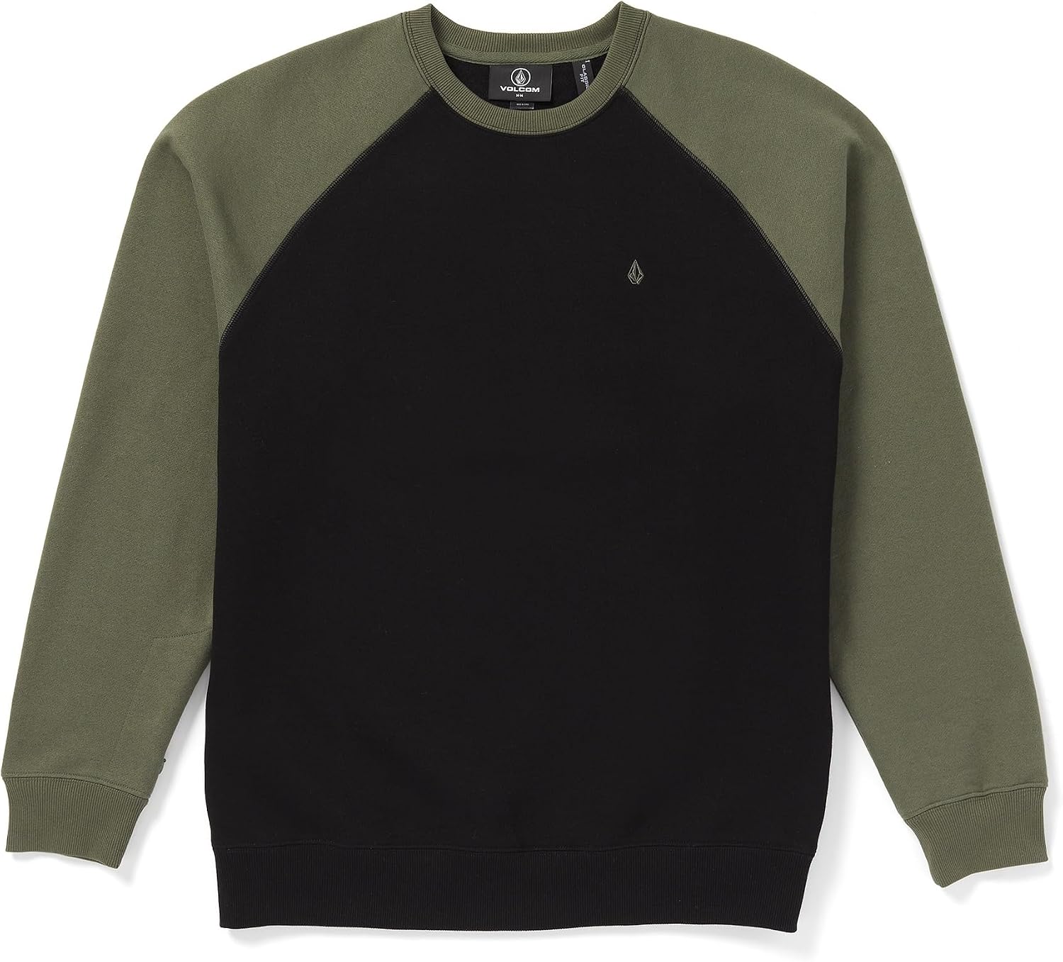 Volcom mens Roundabout Crew Fleece Sweatshirt – Soft Midweight Pullover Ribbed Cuffs Black Ink