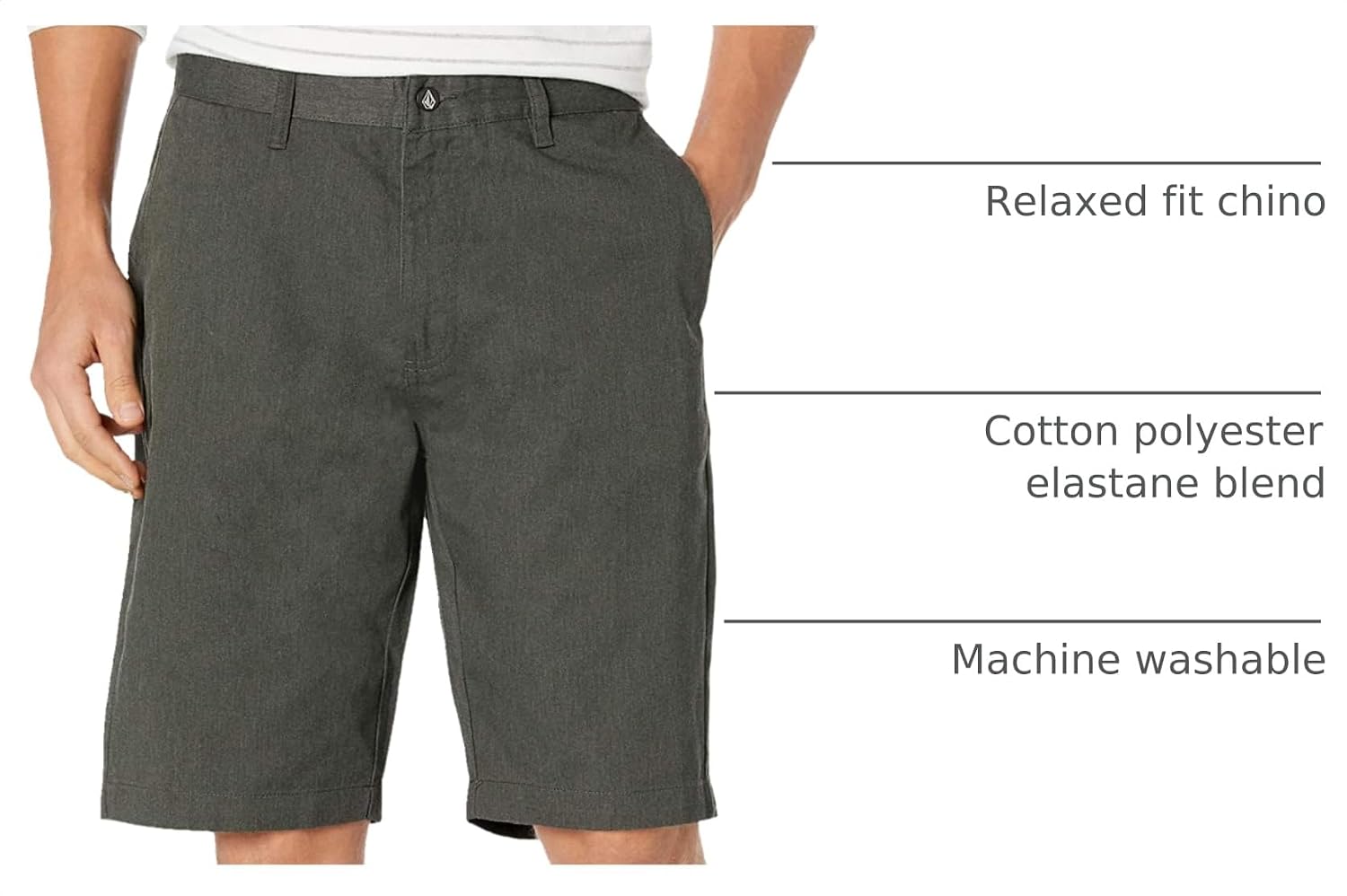 Volcom Men's Vmonty Chino Shorts – 22 Outseam, Relaxed Fit, Durable Cotton Fabric Charcoal Heather