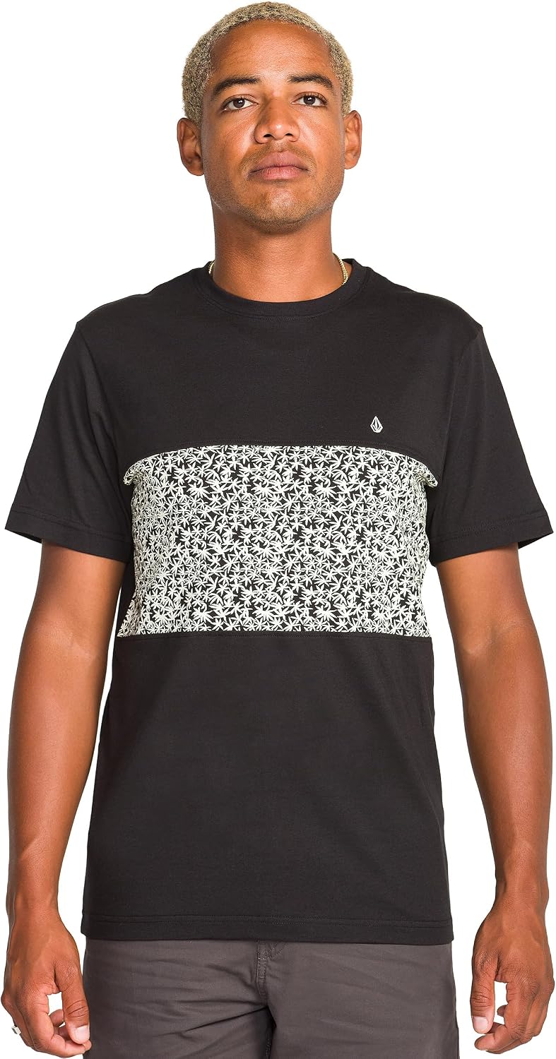 Volcom Men's Striped Knit T-Shirt – Short Sleeve Crewneck Tee, Soft Cotton Jersey Black