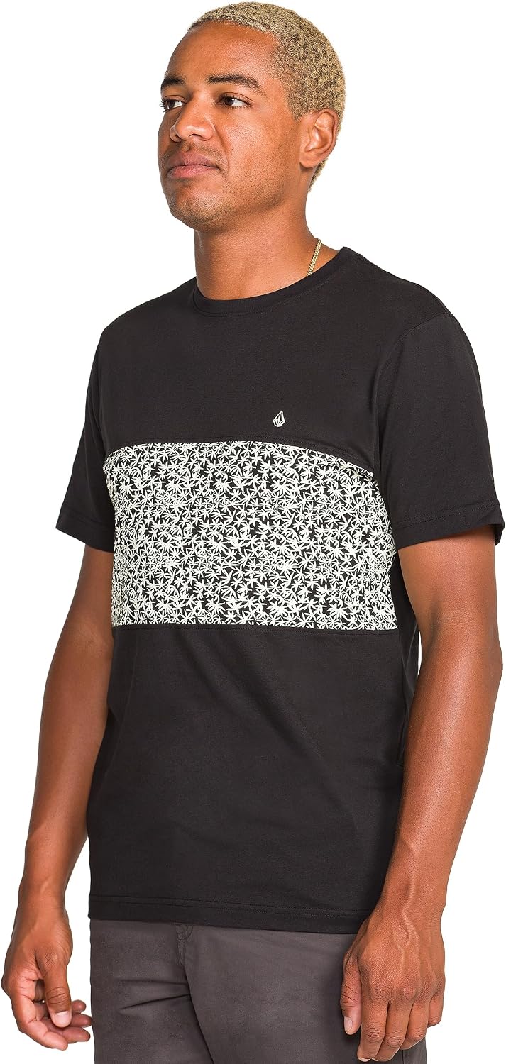 Volcom Men's Striped Knit T-Shirt – Short Sleeve Crewneck Tee, Soft Cotton Jersey Black
