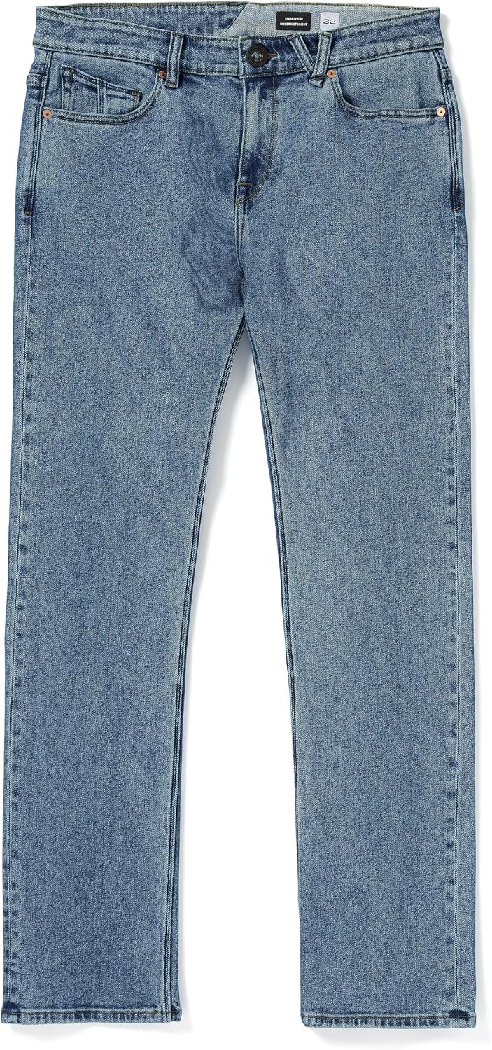 Volcom Men's Solver Stretch Denim Jeans-Modern Fit Pant Washed Blue