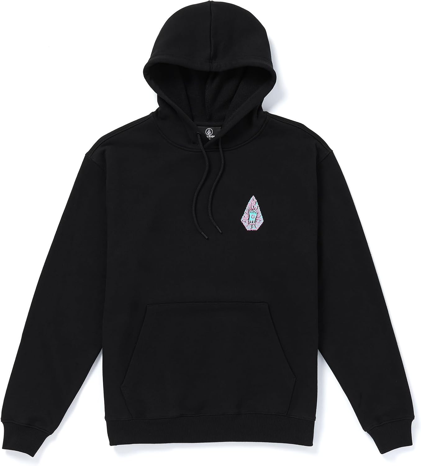 Volcom Men's Pullover Logo Fleece Hooded Sweatshirt – Soft Brushed Interior, Classic Fit, Kangaroo Pocket, Ribbed Cuffs & Hem Black Tetsun