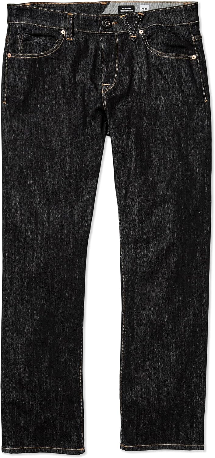 Volcom Men's Solver Modern Fit Jeans – Classic Straight Leg Denim Pants with 16" Leg Opening Rinse