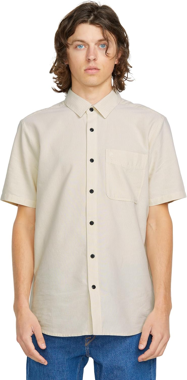 Volcom Men's Date Knight Short Sleeve Classic Fit Button Down Shirt Pale Khaki