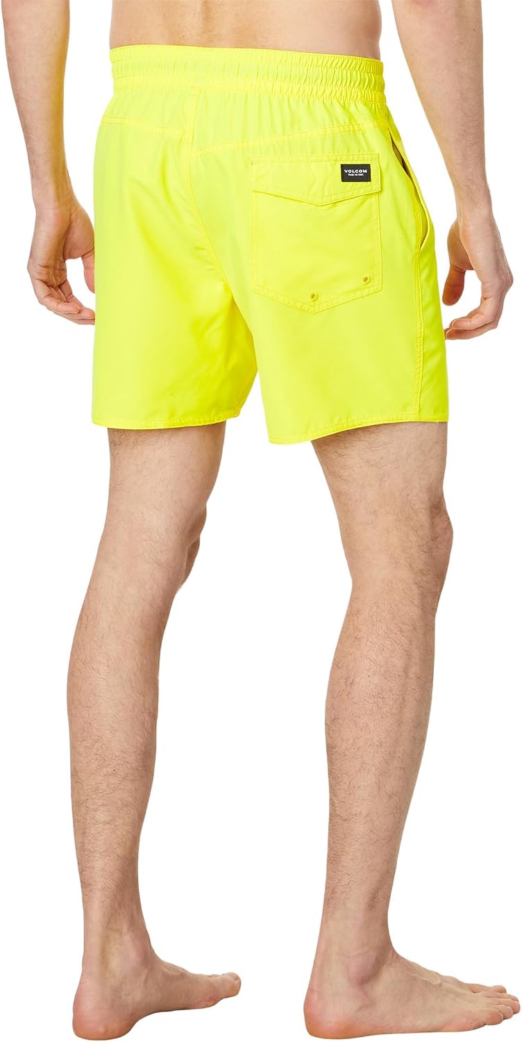 Volcom Men's 16" Elastic Waist Swim Trunks- Stretchable, UPF 50+, Quick Dry Swim Bottoms Neon