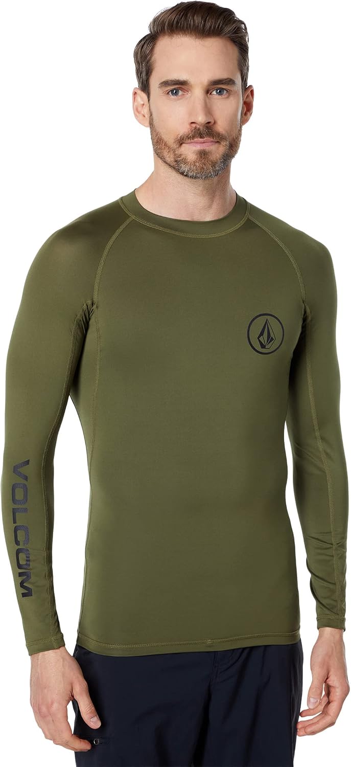 Volcom Men's Compression Fit Long Sleeve Rashguard – UPF 50+ Sun Protection, Quick-Dry Performance Shirt Military