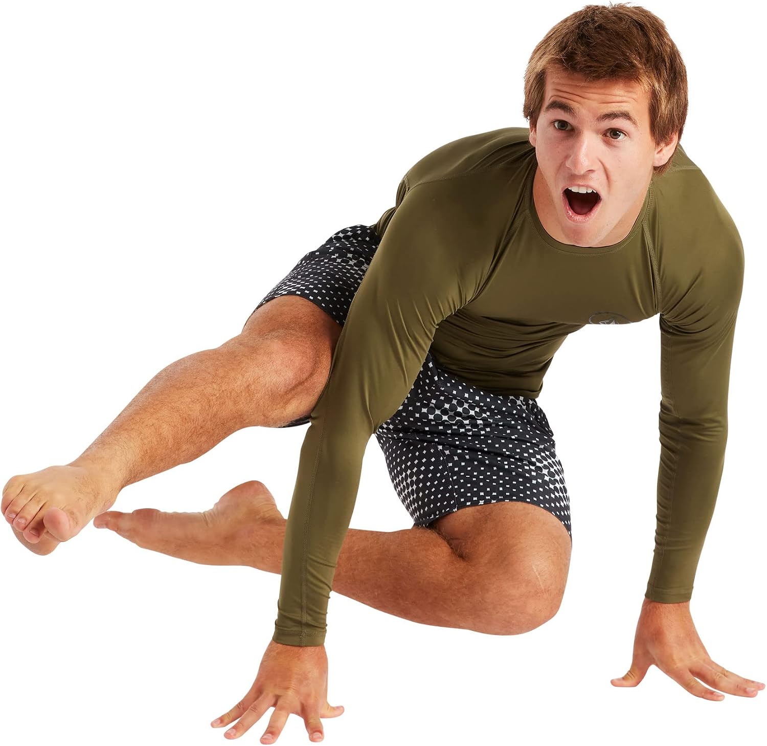 Volcom Men's Compression Fit Long Sleeve Rashguard – UPF 50+ Sun Protection, Quick-Dry Performance Shirt Military