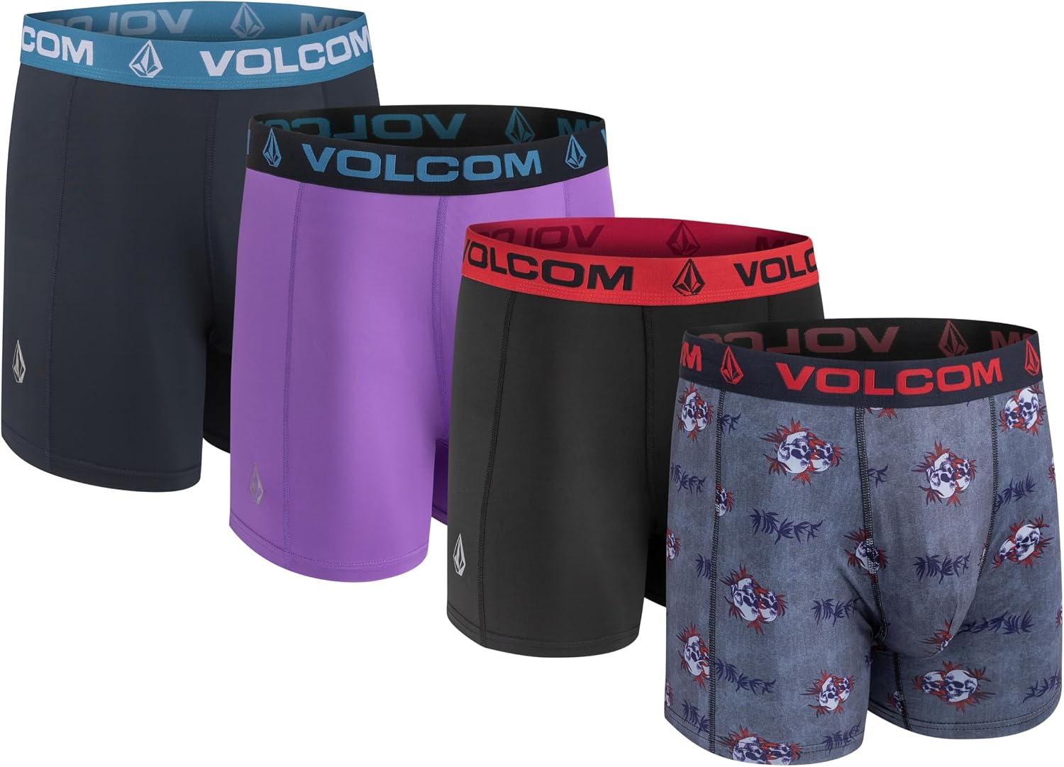 Volcom Mens Boxer Briefs 4 Pack Poly Spandex Performance Boxer Briefs Underwear GreyBlackPurpleNavy