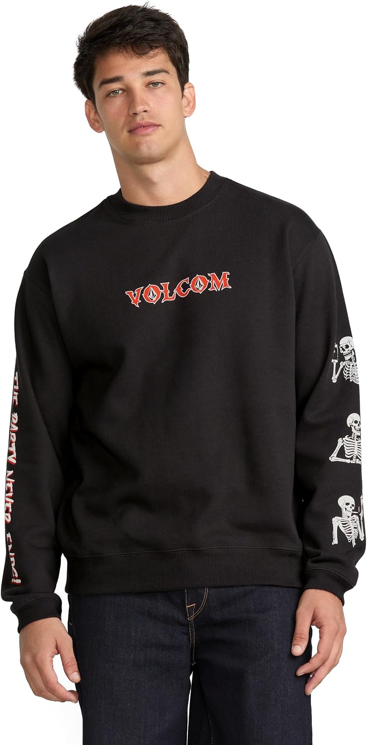 Volcom mens Roundabout Crew Fleece Sweatshirt – Soft Midweight Pullover Ribbed Cuffs Graphite