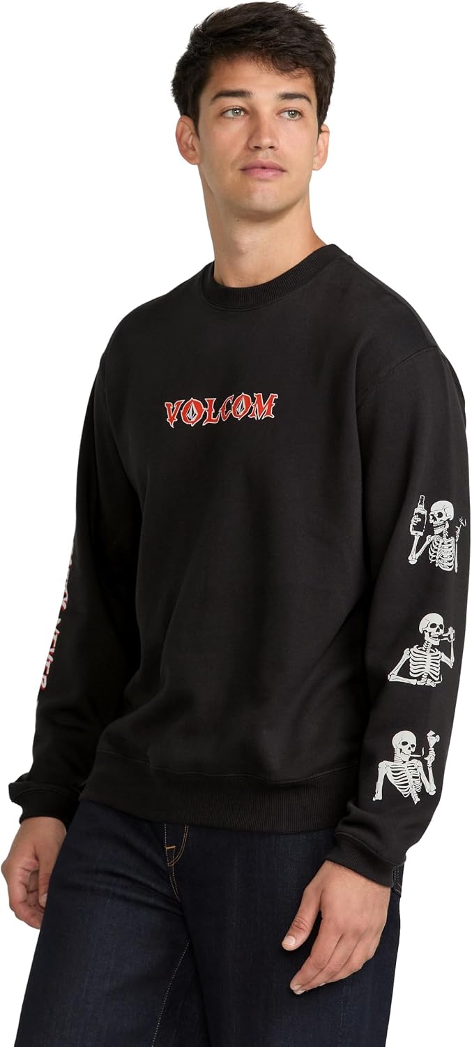 Volcom mens Roundabout Crew Fleece Sweatshirt – Soft Midweight Pullover Ribbed Cuffs Graphite