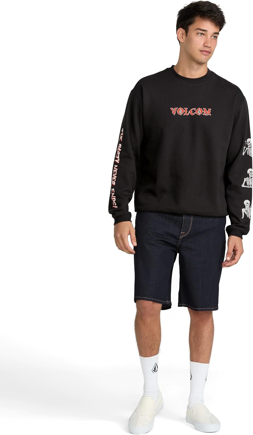 Volcom mens Roundabout Crew Fleece Sweatshirt – Soft Midweight Pullover Ribbed Cuffs Graphite