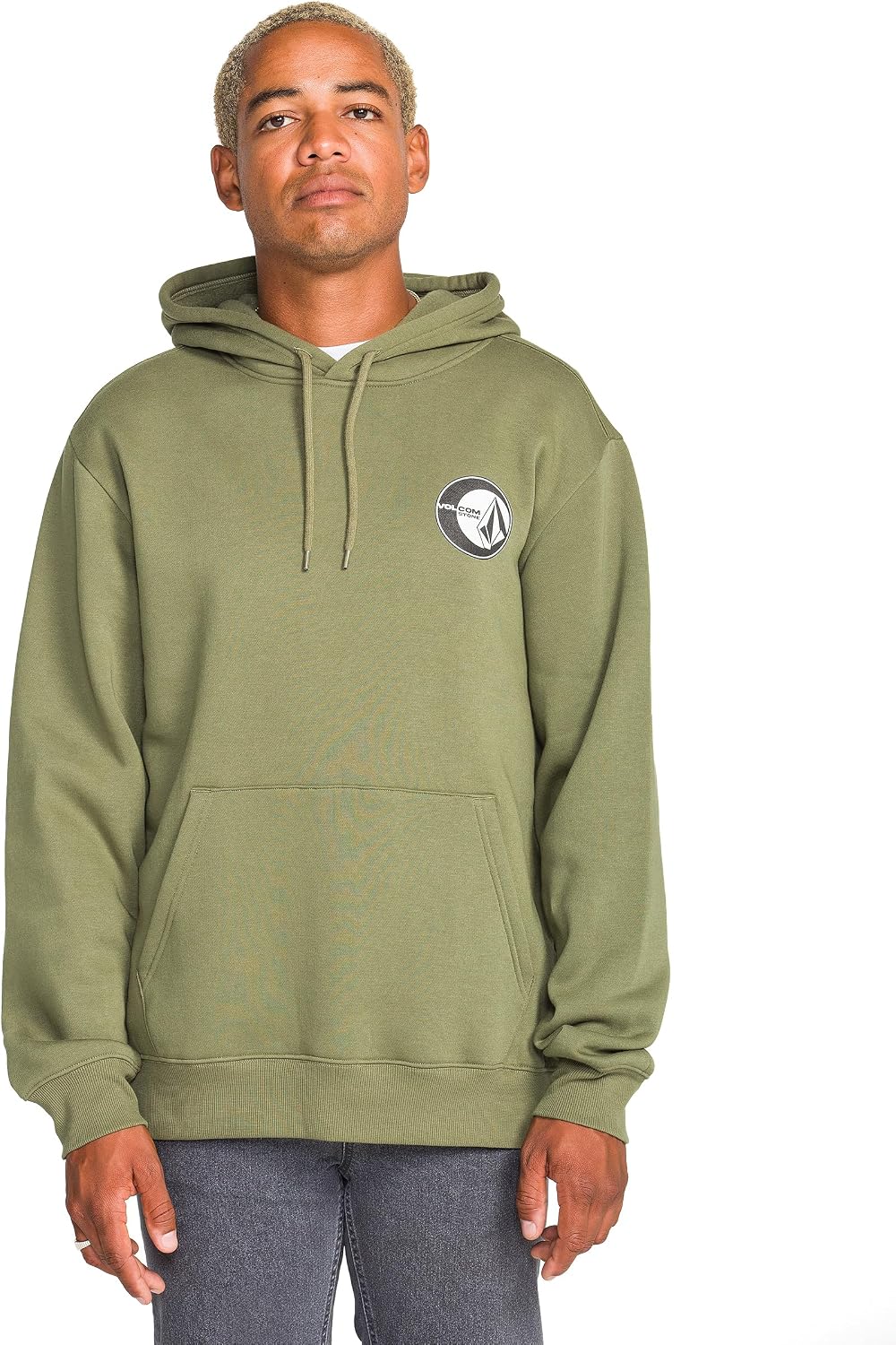 Volcom Men's Pullover Logo Fleece Hooded Sweatshirt – Soft Brushed Interior, Classic Fit, Kangaroo Pocket, Ribbed Cuffs & Hem Downhill Wintermoss