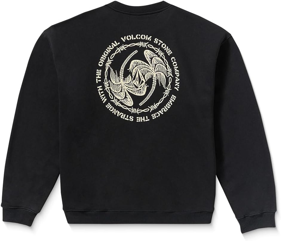 Volcom mens Roundabout Crew Fleece Sweatshirt – Soft Midweight Pullover Ribbed Cuffs Black What