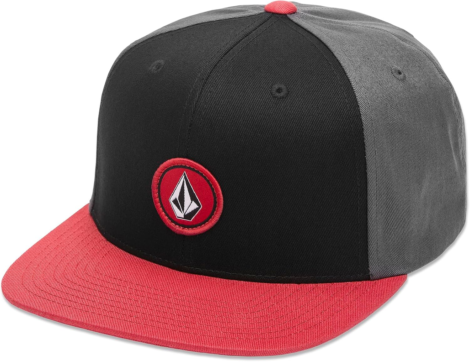 Volcom Men's Quarter Twill Snapback Hat – 6-Panel Adjustable Cap with Stone Logo Patch Chili Red