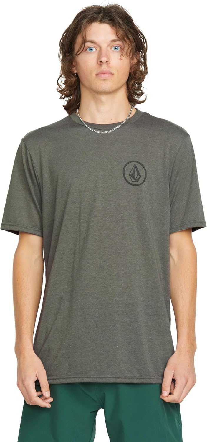 Volcom Men's Stone Tech Short Sleeve Quick Drying Tee Charcoal Heather Circle