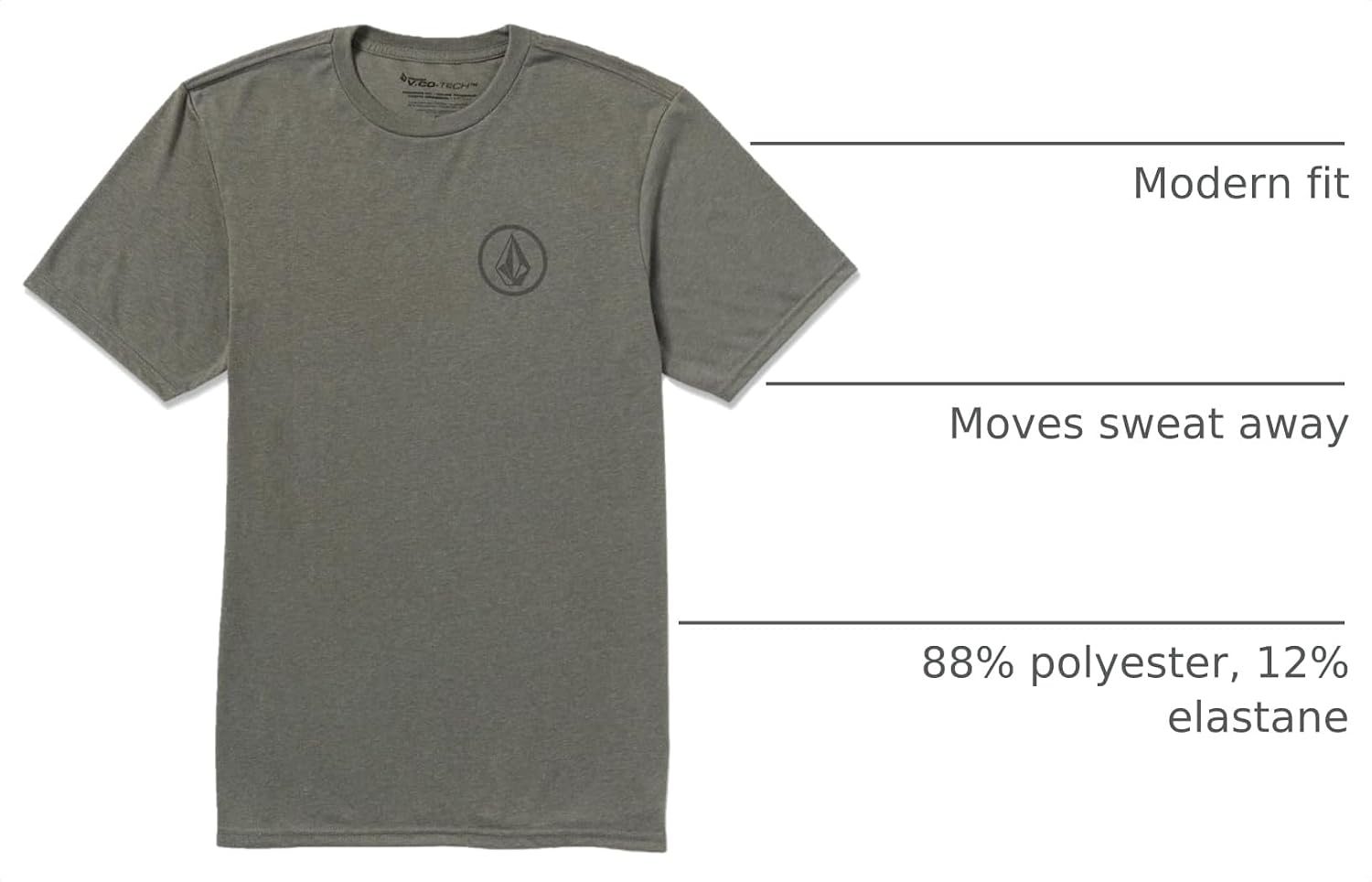 Volcom Men's Stone Tech Short Sleeve Quick Drying Tee Charcoal Heather Circle