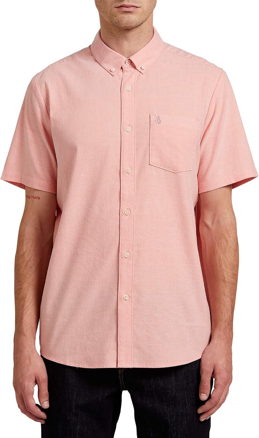 Volcom Men's Everett Oxford Short Sleeve Button Down Woven Shirt Salmon