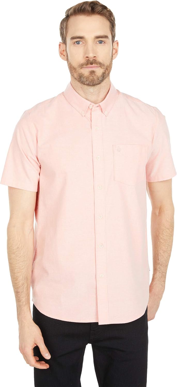 Volcom Men's Everett Oxford Short Sleeve Button Down Woven Shirt Salmon
