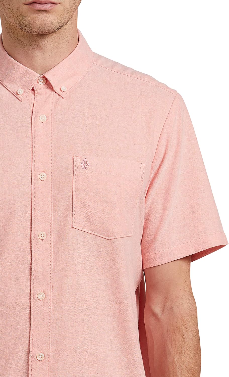 Volcom Men's Everett Oxford Short Sleeve Button Down Woven Shirt Salmon
