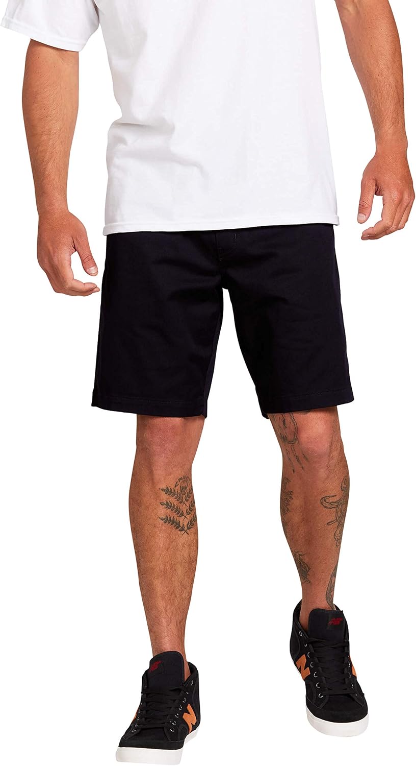 Volcom Men's Frickin Road Trip Elastic Waist 19" Chino Shorts – Stretch Fabric, Drawcord Closure, Black, Large