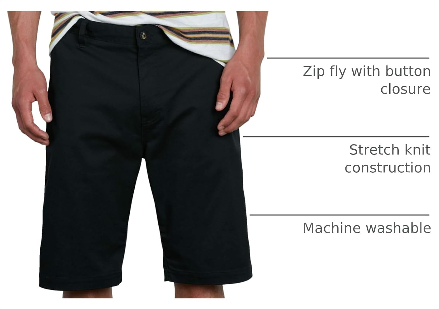 Volcom Men's Vmonty Stretch 22 Chino Shorts – Casual Everyday Wear, Relaxed Fit Black