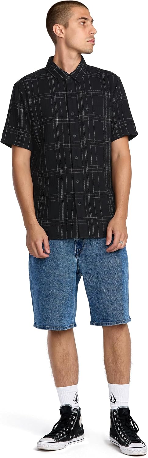 Volcom Men's Date Knight Short Sleeve Classic Fit Button Down Shirt New Black