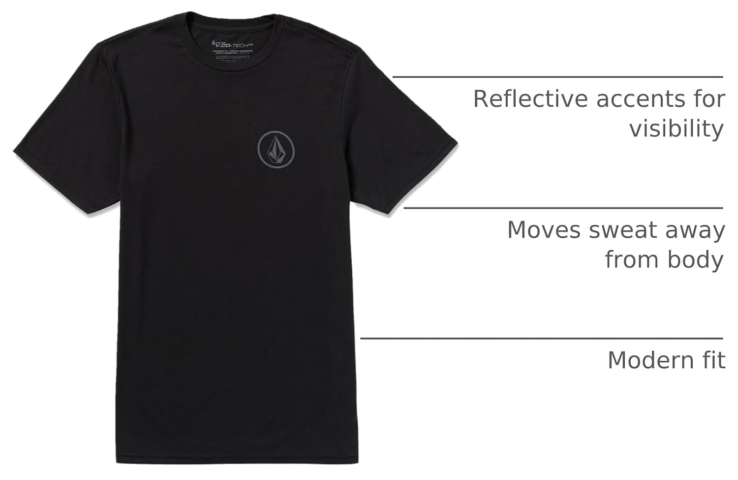 Volcom Men's Stone Tech Short Sleeve Quick Drying Tee Black Circle