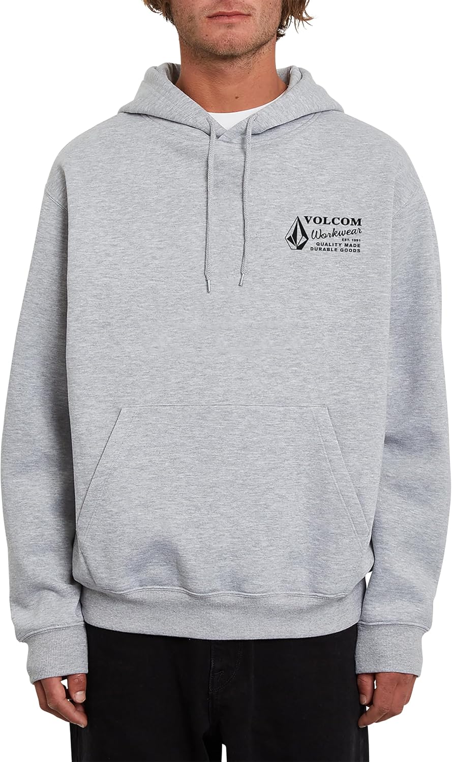 Volcom Men's Workwear Pullover Hoodie – Soft Brushed Fleece Grey