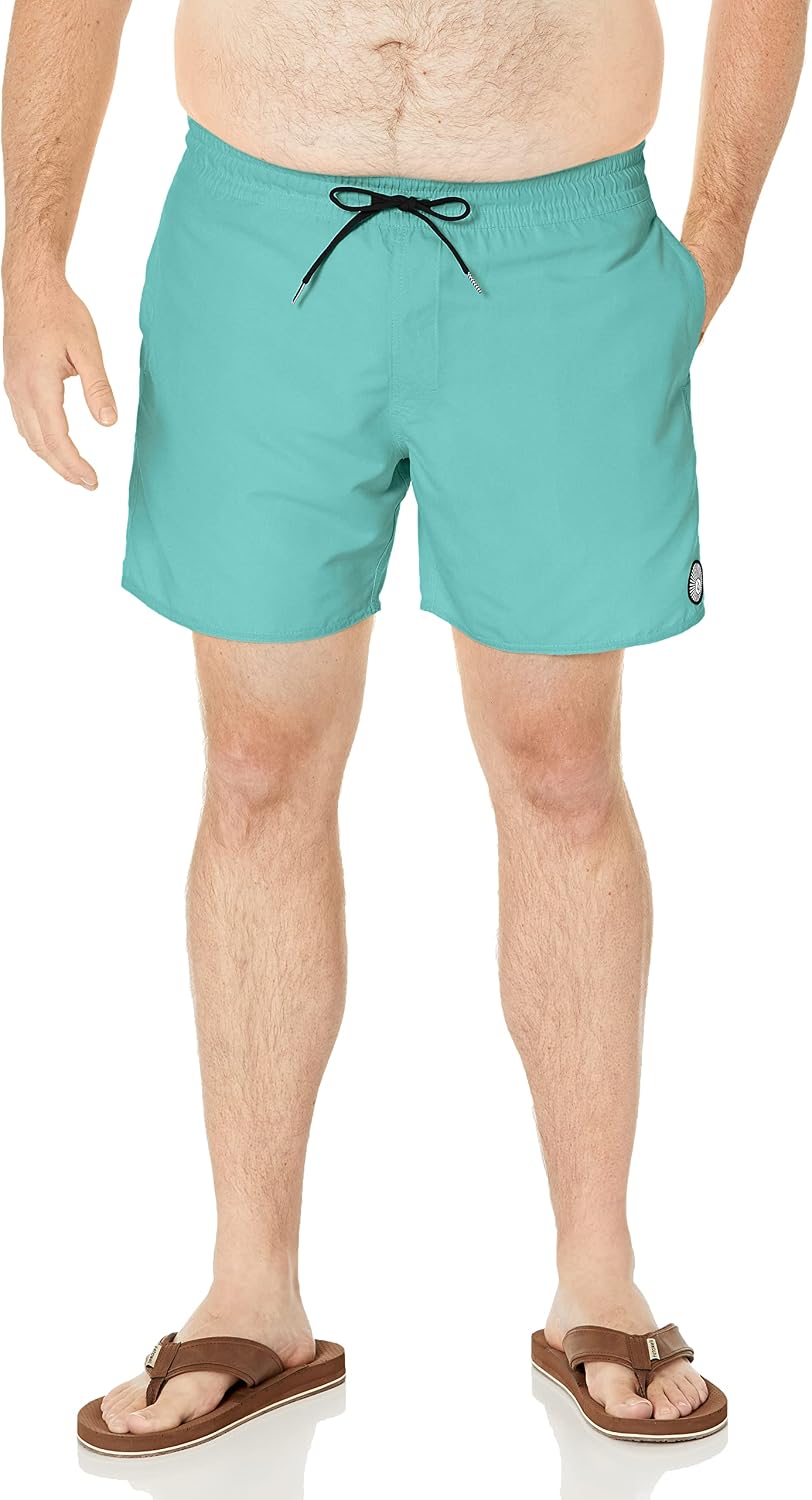 Volcom Men's 16" Elastic Waist Swim Trunks- Stretchable, UPF 50+, Quick Dry Swim Bottoms Green
