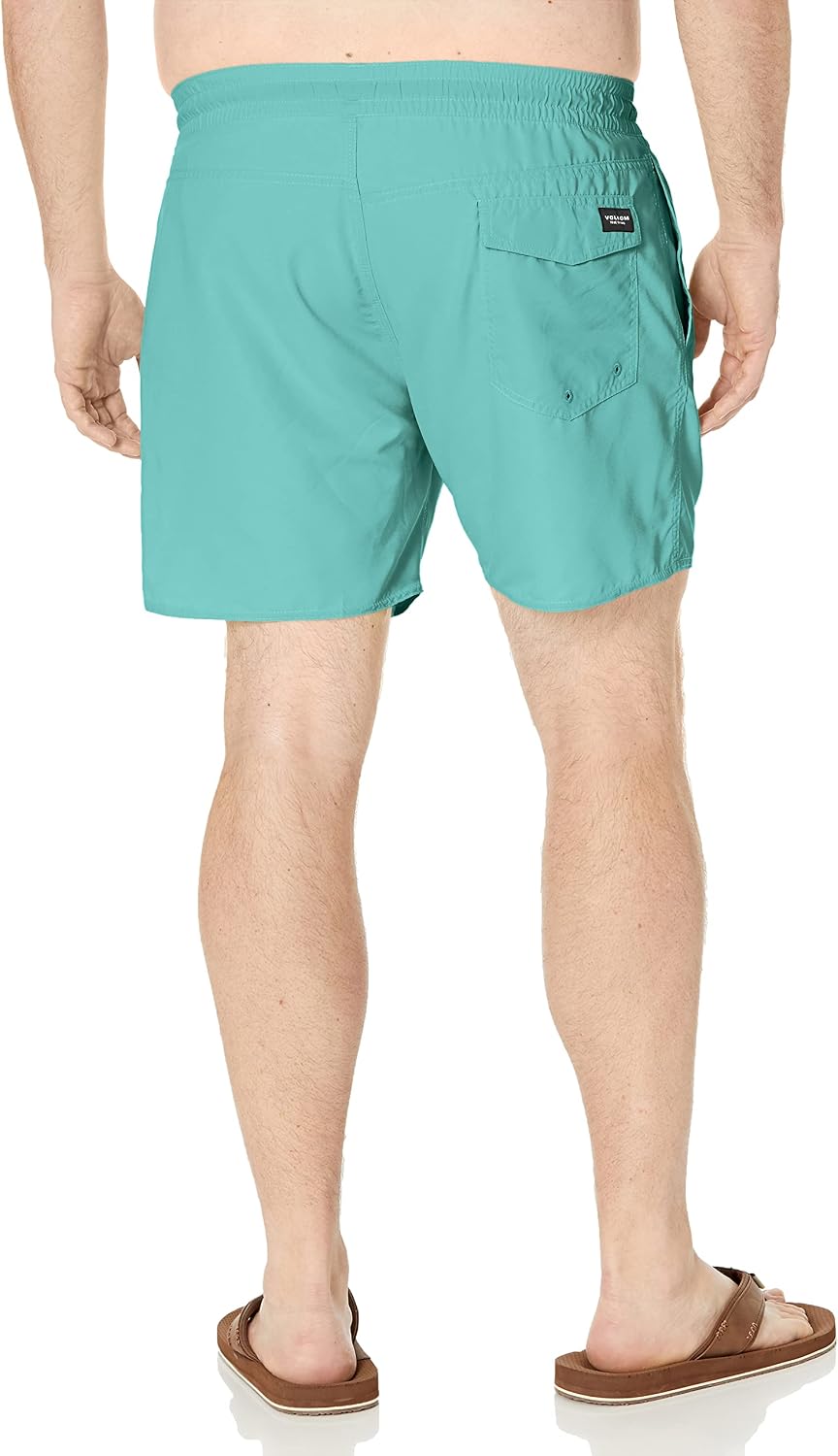 Volcom Men's 16" Elastic Waist Swim Trunks- Stretchable, UPF 50+, Quick Dry Swim Bottoms Green