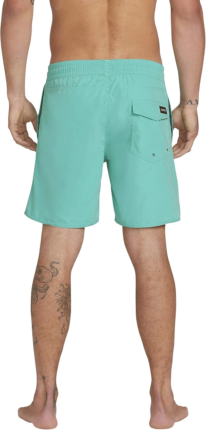 Volcom Men's 16" Elastic Waist Swim Trunks- Stretchable, UPF 50+, Quick Dry Swim Bottoms Green