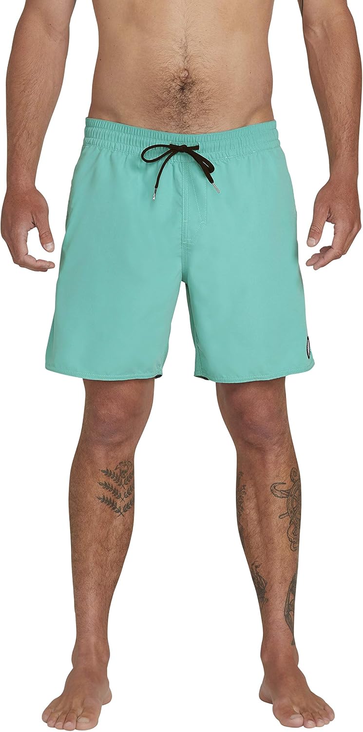Volcom Men's 16" Elastic Waist Swim Trunks- Stretchable, UPF 50+, Quick Dry Swim Bottoms Green