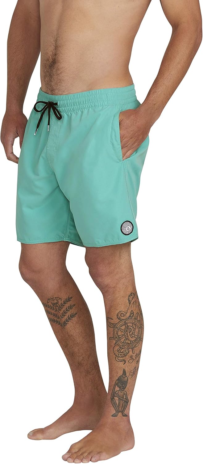 Volcom Men's 16" Elastic Waist Swim Trunks- Stretchable, UPF 50+, Quick Dry Swim Bottoms Green