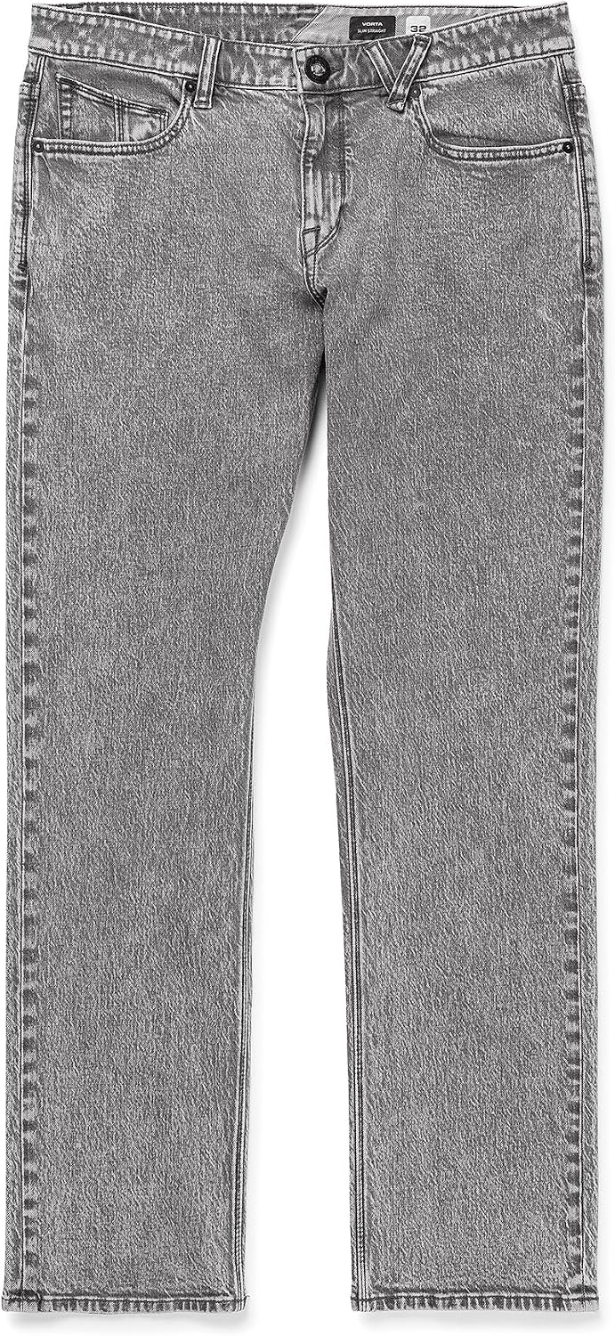 Volcom Men's Vorta Slim Fit Jeans – Classic Straight Leg Denim Pants with 15" Leg Opening True Vintage Black