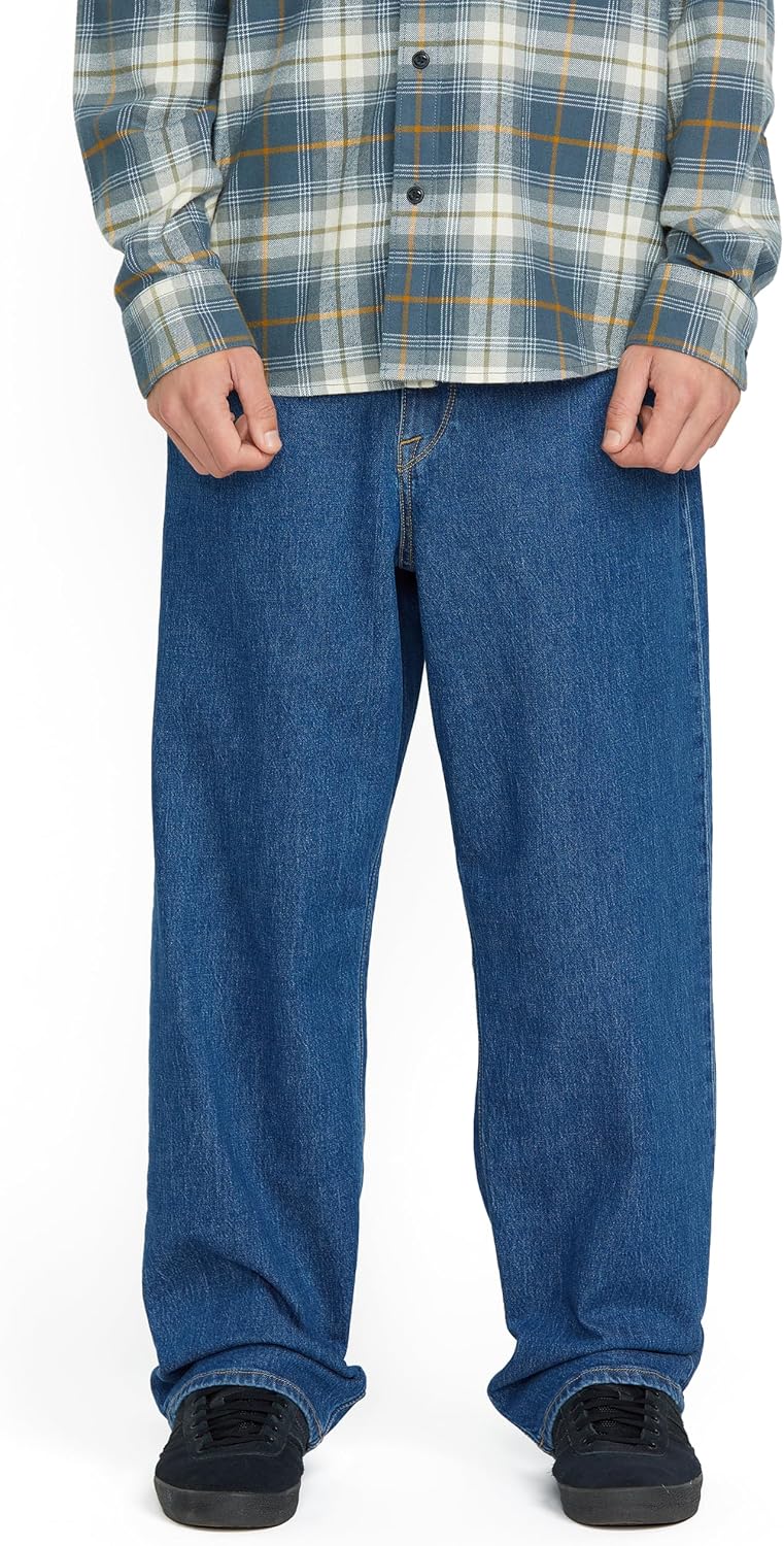 Volcom Men's Billow Loose Fit Baggy Denim Jeans – Relaxed Vintage Style, Soft Cotton Denim, Wide Leg Bold Blue Wash